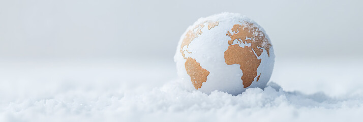 Globe in snow represents climate change or a global winter, conveying themes of environment, weather, and global awareness. Winter planet earth.