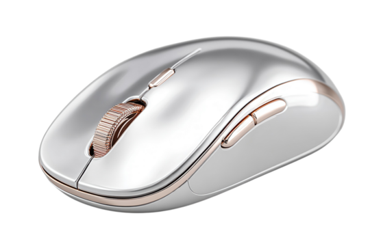 Silver Chrome Computer Mouse Technology Wireless Scroll Wheel Ergonomic Design Modern Device - Powered by Adobe