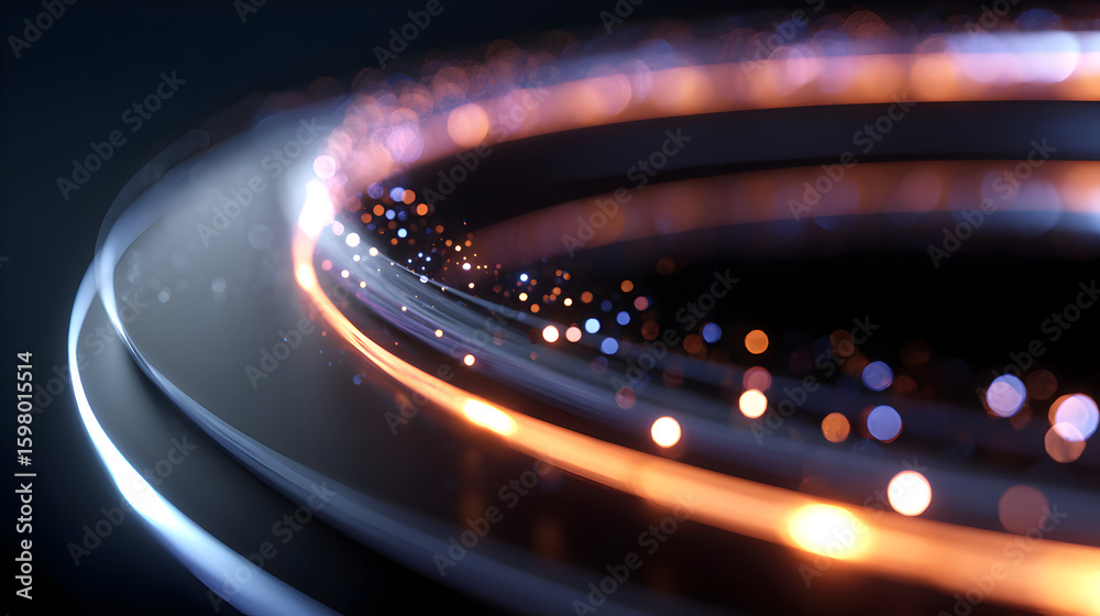 Poster abstract ring of light streaks against dark backdrop creating dynamic visual effect with defocused l