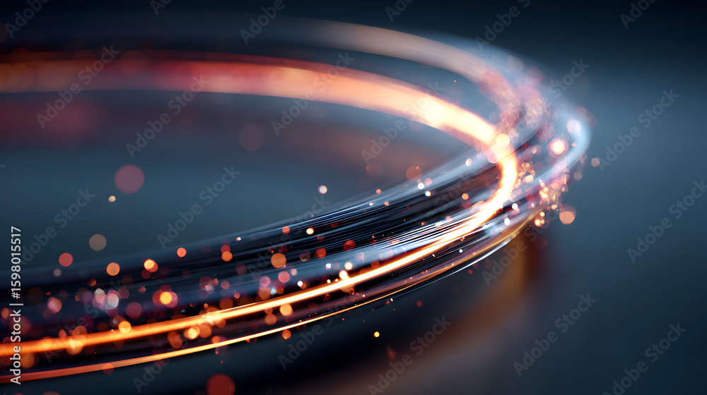 Wall mural abstract fiber optic cables with light trails and bokeh effect represent high speed data transmissio