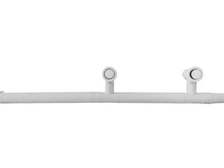 White painted ventilation pipeline with two vertical exhaust outlets is isolated.