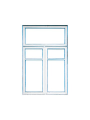 White wooden window with four sashes and upper transom is isolated.