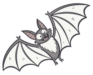 Cartoon bat flying with open wings silhouette