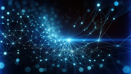 Obraz premium Abstract Blue Network: Illuminated Nodes and Connections