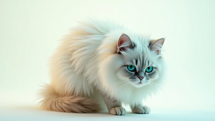 Obraz premium Fluffy white cat with striking blue eyes.