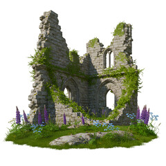 3D Illustration Ancient Castle Ruins Overgrown With Vines