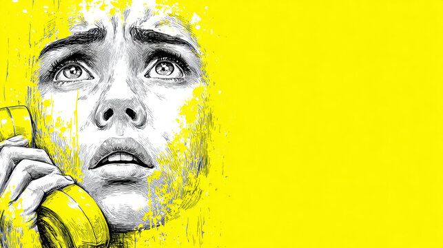 Depression disorder, Desperate call for help illustrated in a flat, grunge style, conveying urgency and emotion.