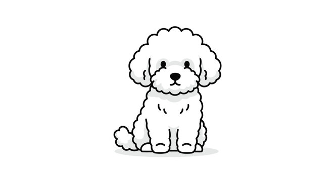 Adorable fluffy white bichon frise puppy sitting patiently waiting for treats and attention