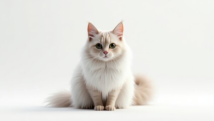 Fototapeta premium Elegant light cream-colored cat seated against a plain background.