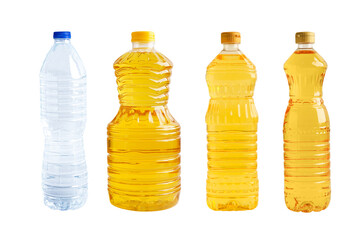 Vegetable oil  and water in bottle isolated on white background.