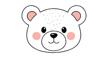 Fototapeta premium Cute fluffy white bear face with pink cheeks and dark eyes adorable kawaii cartoon illustration