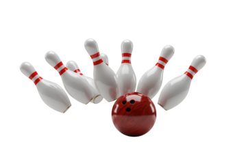3D Bowling Ball Striking White And Red Pins