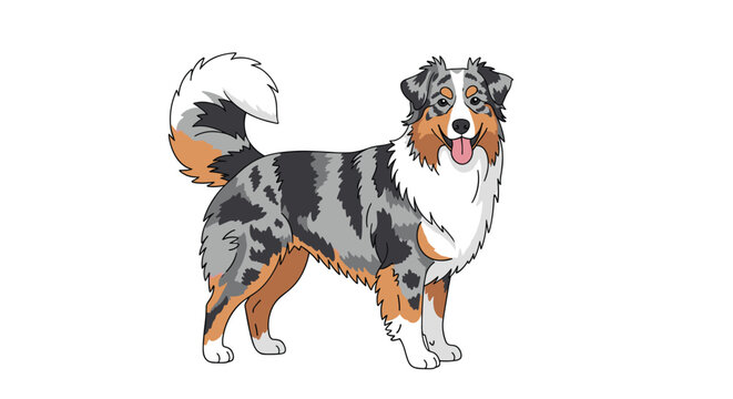 Adorable pixel art australian shepherd dog standing proudly and wagging its fluffy tail