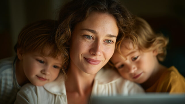 Mother working from home with toddler at desk in living room