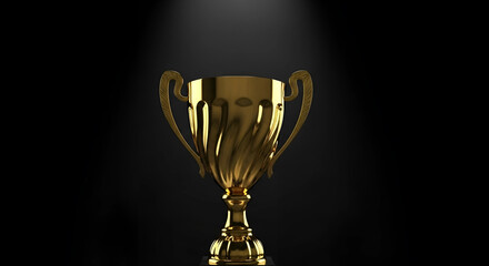 Glowing Gold Trophy on Velvet Podium with Dramatic Spotlight and Subtle Bokeh
