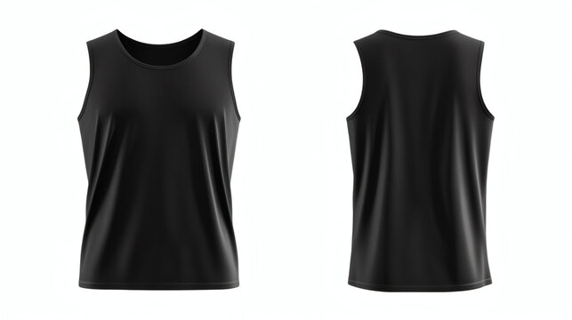  Plain black tank top 3D mockup showcasing front and back views for apparel design presentation on white background