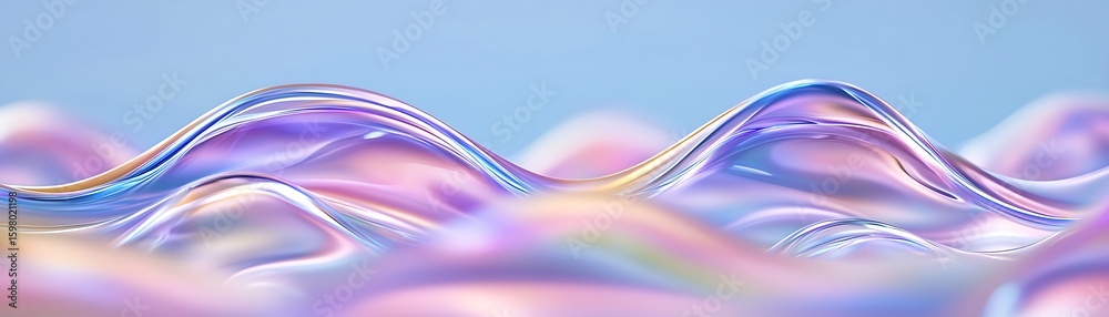 Poster flowing waves of colorful iridescent bubbles with soft gradient background in abstract composition
