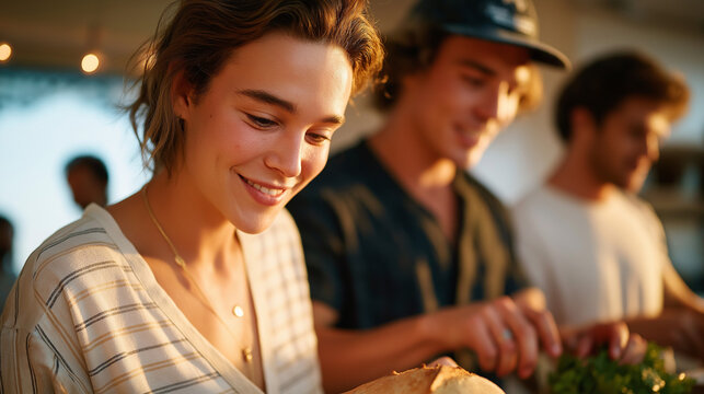 Weekend meal prep with friends in a bright modern kitchen