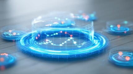 Digital Data Visualization with Circles and Graphs Highlighting Location Points and Connections in a Futuristic Style