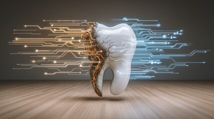 Dental Technology Concept with Tooth Visuals Representing Innovation, Health, and Digital Transformation in Dentistry