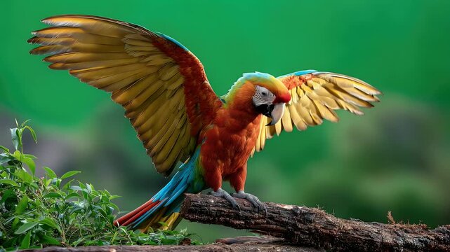 Colorful parrot perched on branch in nature