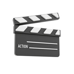 Rendered Movie Clapperboard with White Stripes and Action Slate Floating in Air 3D