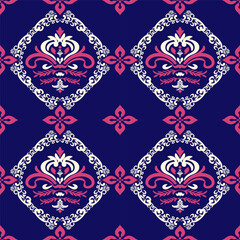 seamless damask pattern pink floral on dark blue background for fabric,carpet, home decorative design.