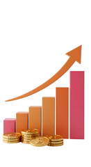 3D Illustration of Growing Bar Graph With Gold Coins