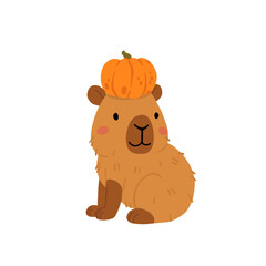 Cute Halloween capybara clipart set. cartoon witch capybara with hat, pumpkin costume, candle. Sleeping big and small funny kawaii animal vector illustration