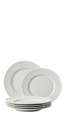 3D Illustration of Stacked White Porcelain Plates on Transparent Background