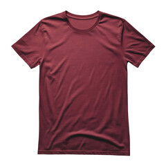 Maroon Short-Sleeved T-Shirt Mockup, Front View on Transparent Background