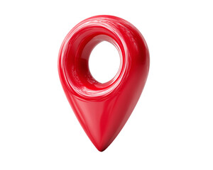 3D Glossy Red Map Pin Icon with Reflective Surface and Soft Shadows, Angled View, Isolated on Transparent Background