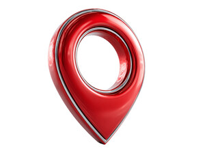 3D Glossy Red Map Pin Icon with Reflective Surface and Soft Shadows, Angled View, Isolated on Transparent Background