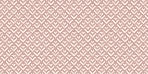Vector minimal geometric seamless pattern with lines, arrows, fish scale grid. Simple abstract pink and beige ornament. Modern geometrical background texture. Repeated design for decor, fabric, print