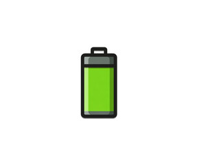 Minimal Flat Battery Icon Fully Charged with Clean Thin Outline and Green Fill, Front View, Isolated on Transparent Background