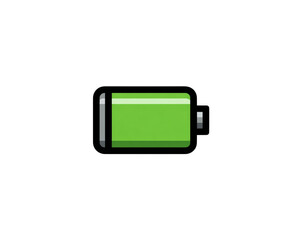 Minimal Flat Battery Icon Fully Charged with Clean Thin Outline and Green Fill, Front View, Isolated on Transparent Background (2)