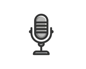 Minimal Flat Microphone Icon with Clean Geometric Lines and Rounded Shape, Front View, Isolated on Transparent Background