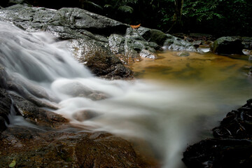 Long exposure cascading waterfall in the jungle