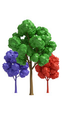 3D Illustration of Colorful Low Poly Trees on Transparent Background