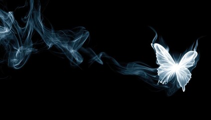 Fototapeta premium Soft white butterfly, smoke-like wings, dark background