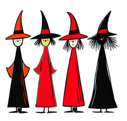 Fairy tale, sorcerer, forest spirits, isolates, vector graphics, colored icons for children, white background, Red World style. Editable line icons. Vector illustration.