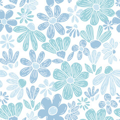 Lively floral pattern bursts with hand-drawn charm, featuring whimsical flowers in a delightful mix of lavender. Each flower is illustrated with sketch-like lines, giving it a casual, artistic feel.