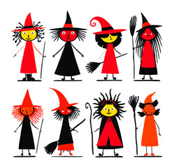 Fairy tale, sorcerer, forest spirits, isolates, vector graphics, colored icons for children, white background, Red World style. Editable line icons. Vector illustration.
