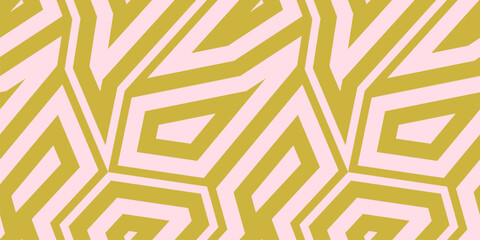 Trendy green and pink geometric seamless pattern. Vector abstract background with edgy mosaic elements, angular shapes, broken lines. Simple funky texture. Urban art fashion style. Repeating design