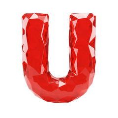 3D Illustration of Red Crystal Letter U on Transparent Background