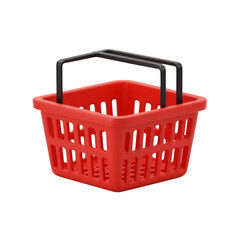 3D Illustration of Red Shopping Basket With Black Handles on Transparent Background