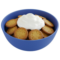 3D Illustration of Round Crackers With Cream in Blue Bowl