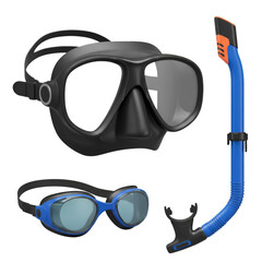 3D Illustration of Diving Mask Snorkel and Goggles Set