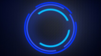 glowing neon sign. Blue circle neon line with canvas texture and dark background.
