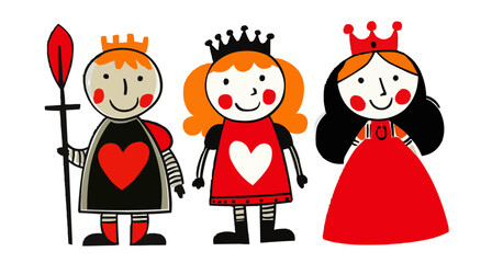 Fairy tale, princess, knight, isolates, vector graphics, colored icons for children, white background, Red World style. Editable line icons. Vector illustration.